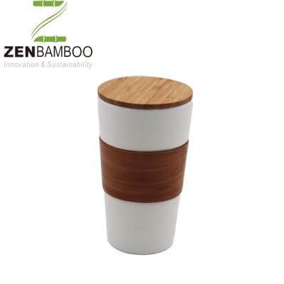 New design ceramic coffee mug with bamboo lid for coffee shop