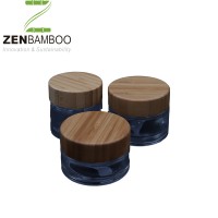 Wholesale container cream cosmetic glass bamboo jar with lid