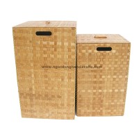 Best Price Square Pressed Collapsible Bamboo Laundry Hamper With Lid Set Of 2 Pcs