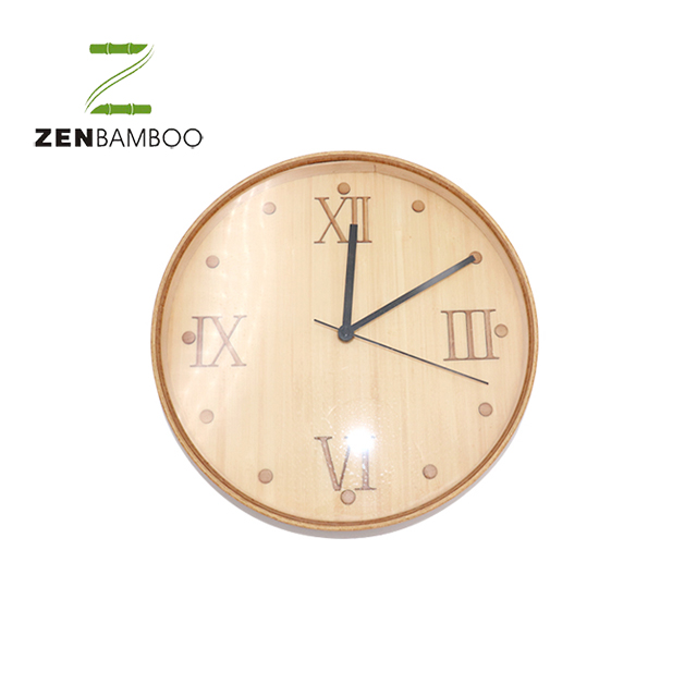 Round Shape Bamboo Wood Frame Wall Clock